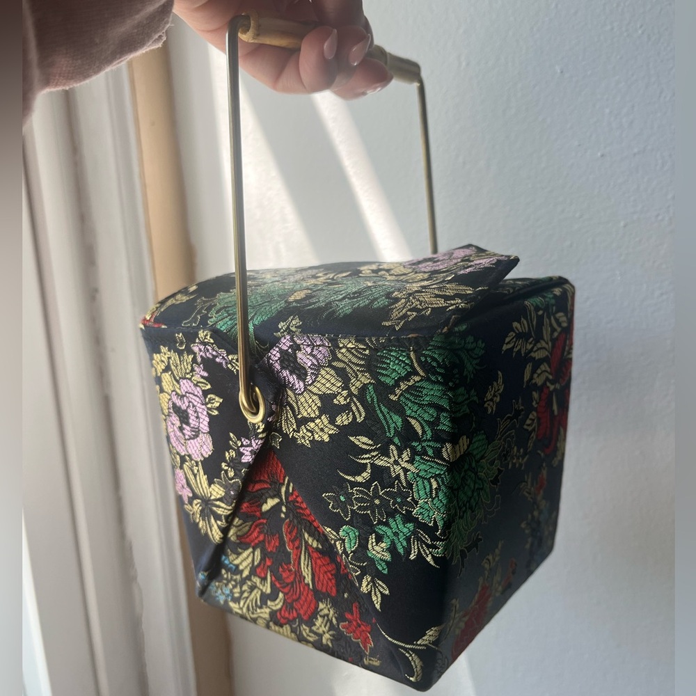 Vintage Chinese Takeout Box Bag Bamboo Handle